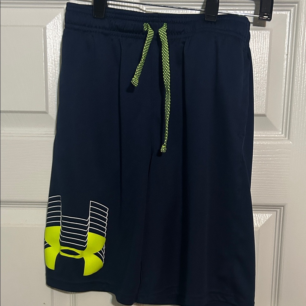 Under Armour Dark Blue Shorts with Neon Yellow Accents